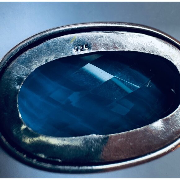 Estate 925 Sterling Silver Blue Faceted Oval Pendant Necklace 19.2g Large - Picture 9 of 9